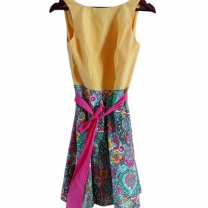 Lilly Pulitzer Silk/Cotton A-Line Dress Bow Boat Neck Front/V-Back Size 2